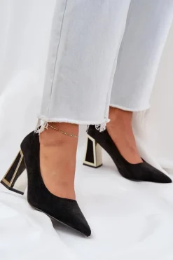 Online Eleganckie Czółenka Na Słupku Szpiczaste Noski Czarne Falseki Damskie Czółenka Klasyczne