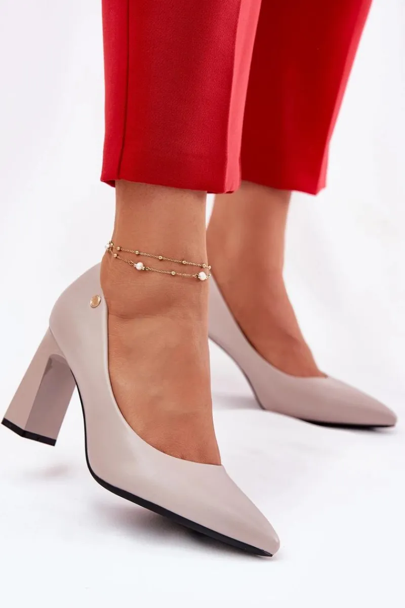 Hot Buty damskie Vinceza Eleganckie Czółenka Na Słupkowym Obcasie Vinceza 62221 Szare Szary