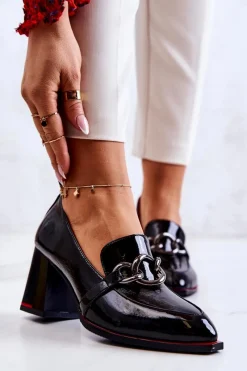 Czółenka Na Słupku|Czółenka Klasyczne>Damskie buty S.Barski Eleganckie Czółenka Na Słupku Czarne Callim