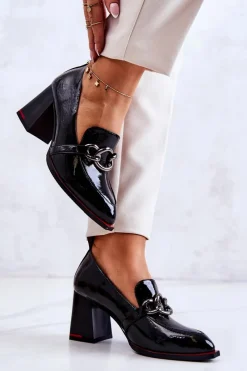 Czółenka Na Słupku|Czółenka Klasyczne>Damskie buty S.Barski Eleganckie Czółenka Na Słupku Czarne Callim