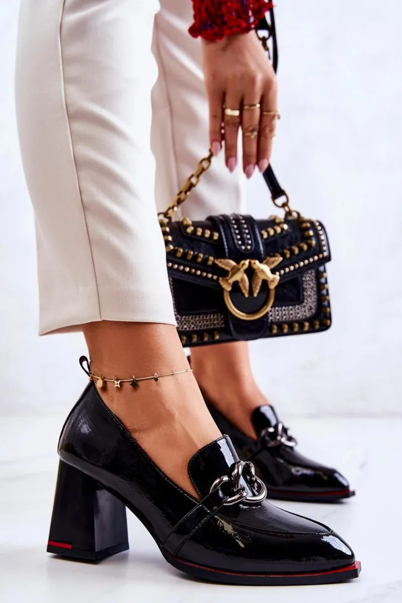 Czółenka Na Słupku|Czółenka Klasyczne>Damskie buty S.Barski Eleganckie Czółenka Na Słupku Czarne Callim