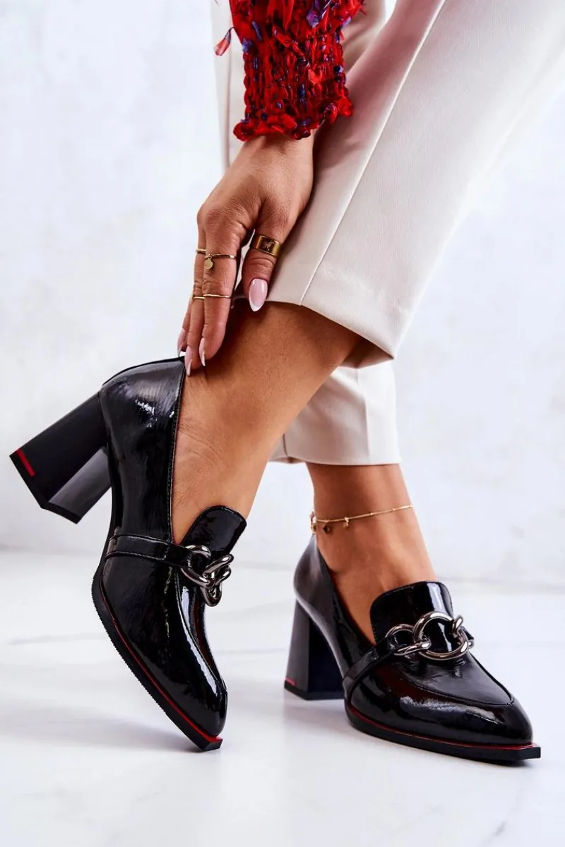 Czółenka Na Słupku|Czółenka Klasyczne>Damskie buty S.Barski Eleganckie Czółenka Na Słupku Czarne Callim