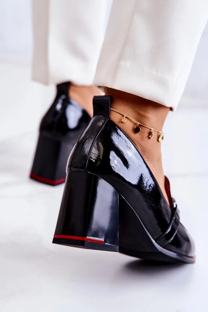 Czółenka Na Słupku|Czółenka Klasyczne>Damskie buty S.Barski Eleganckie Czółenka Na Słupku Czarne Callim