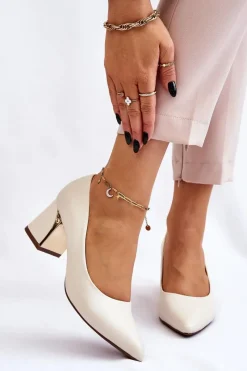 Czółenka Na Słupku|Czółenka Klasyczne>Boto Eleganckie Czółenka Na Słupku Beżowe Emma