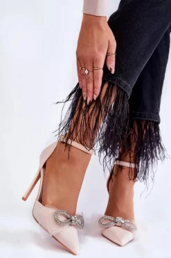 New Boto Eleganckie Czółenka Na Szpilce Z Kokardą Beżowe Hettie