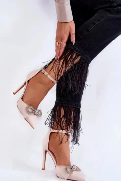 New Boto Eleganckie Czółenka Na Szpilce Z Kokardą Beżowe Hettie