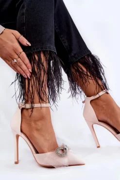 New Boto Eleganckie Czółenka Na Szpilce Z Kokardą Beżowe Hettie