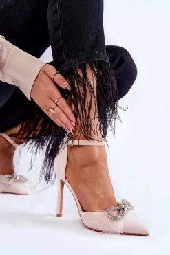 New Boto Eleganckie Czółenka Na Szpilce Z Kokardą Beżowe Hettie