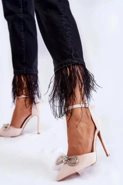 New Boto Eleganckie Czółenka Na Szpilce Z Kokardą Beżowe Hettie