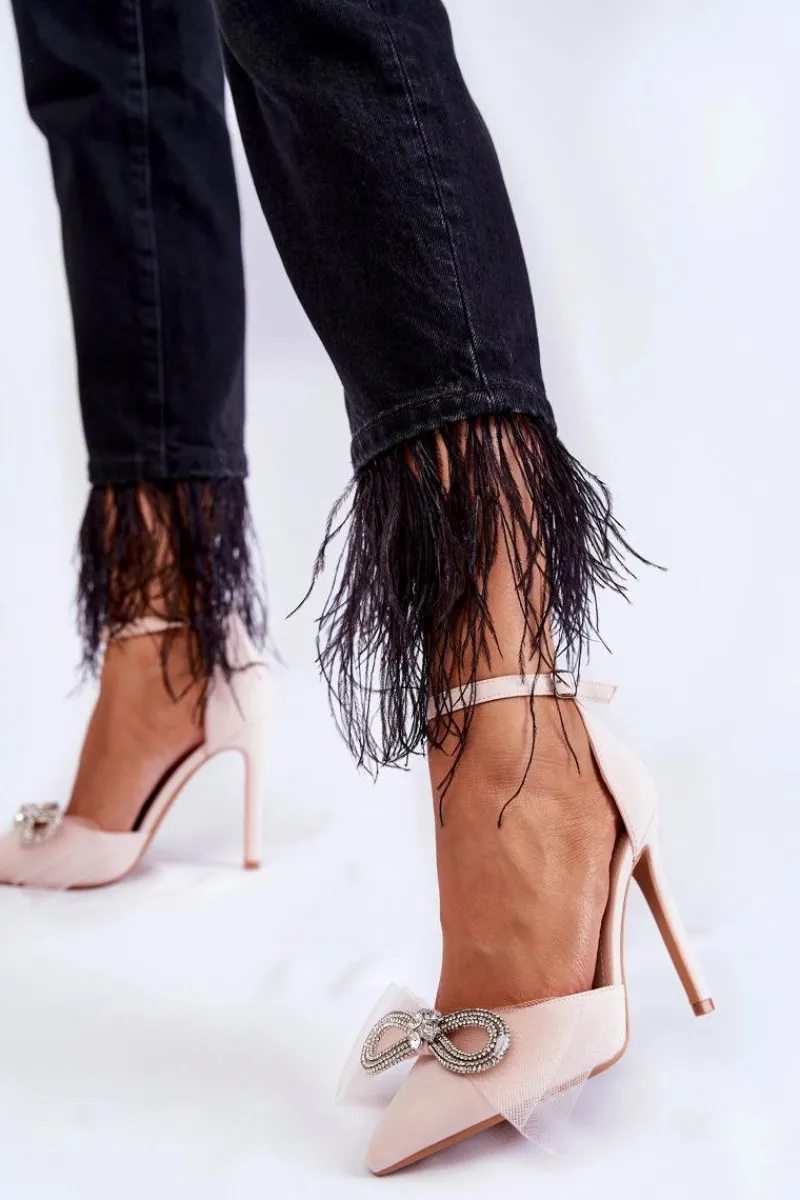 New Boto Eleganckie Czółenka Na Szpilce Z Kokardą Beżowe Hettie