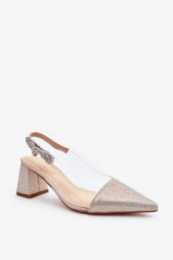 Eleganckie Czółenka W Szpic MR91292-1 Złote Damskie Czółenka Na Słupku|Czółenka Klasyczne