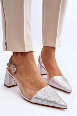 Clearance D&A Eleganckie Czółenka W Szpic MR91292-1 Srebrne