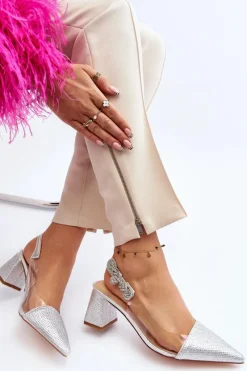 Clearance D&A Eleganckie Czółenka W Szpic MR91292-1 Srebrne