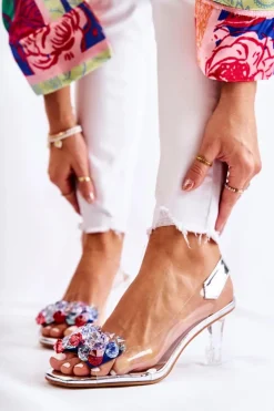 Czółenka Na Platformie|Czółenka Na Słupku>Damskie buty S.Barski Eleganckie Czółenka Z Ozdobą Srebrne Amalia