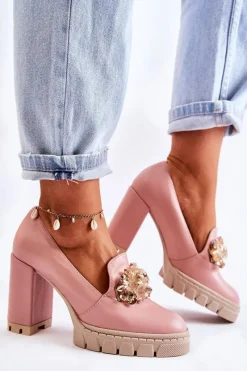 Clearance Boto Eleganckie Czółenka Z Ozdobą Gładkie Różowo-Beżowe Caterine