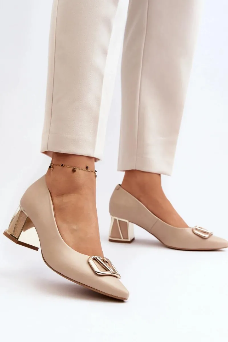 Czółenka Na Platformie|Czółenka Na Słupku>Laura Messi Eleganckie Czółenka Z Ozdobą 2740 Beżowe