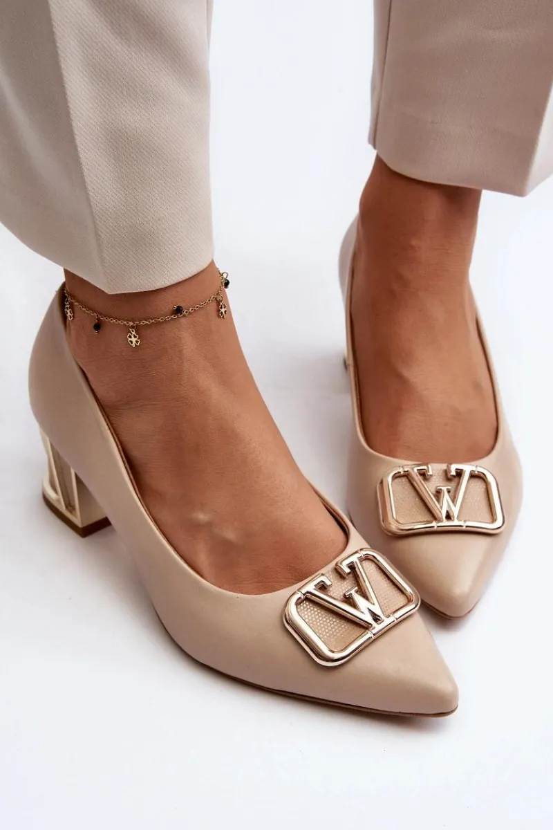 Czółenka Na Platformie|Czółenka Na Słupku>Laura Messi Eleganckie Czółenka Z Ozdobą 2740 Beżowe