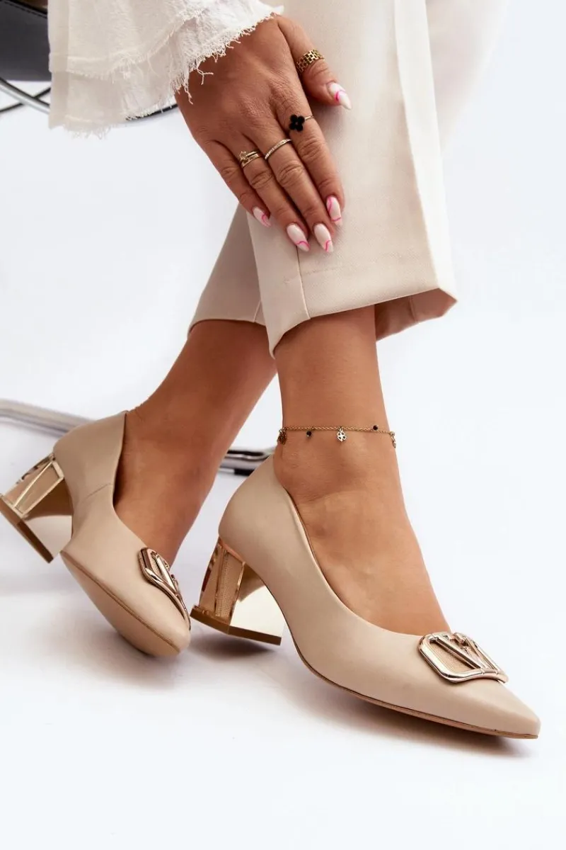 Czółenka Na Platformie|Czółenka Na Słupku>Laura Messi Eleganckie Czółenka Z Ozdobą 2740 Beżowe