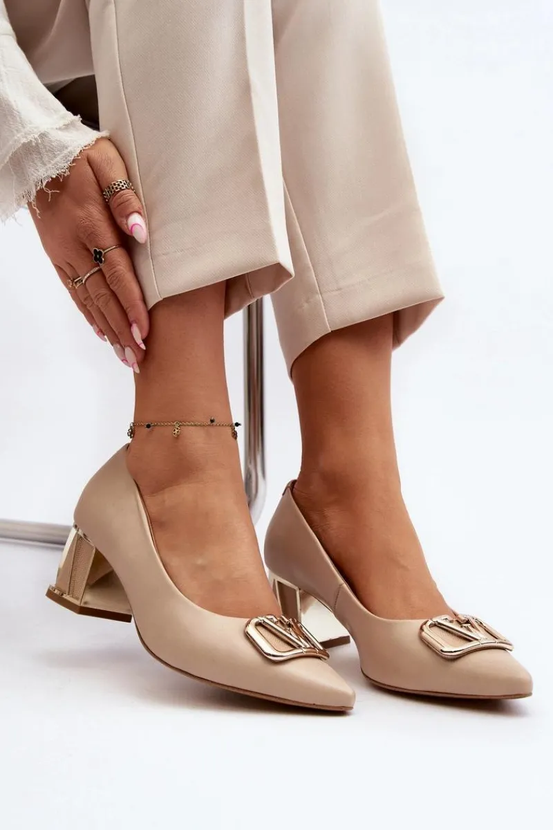 Czółenka Na Platformie|Czółenka Na Słupku>Laura Messi Eleganckie Czółenka Z Ozdobą 2740 Beżowe