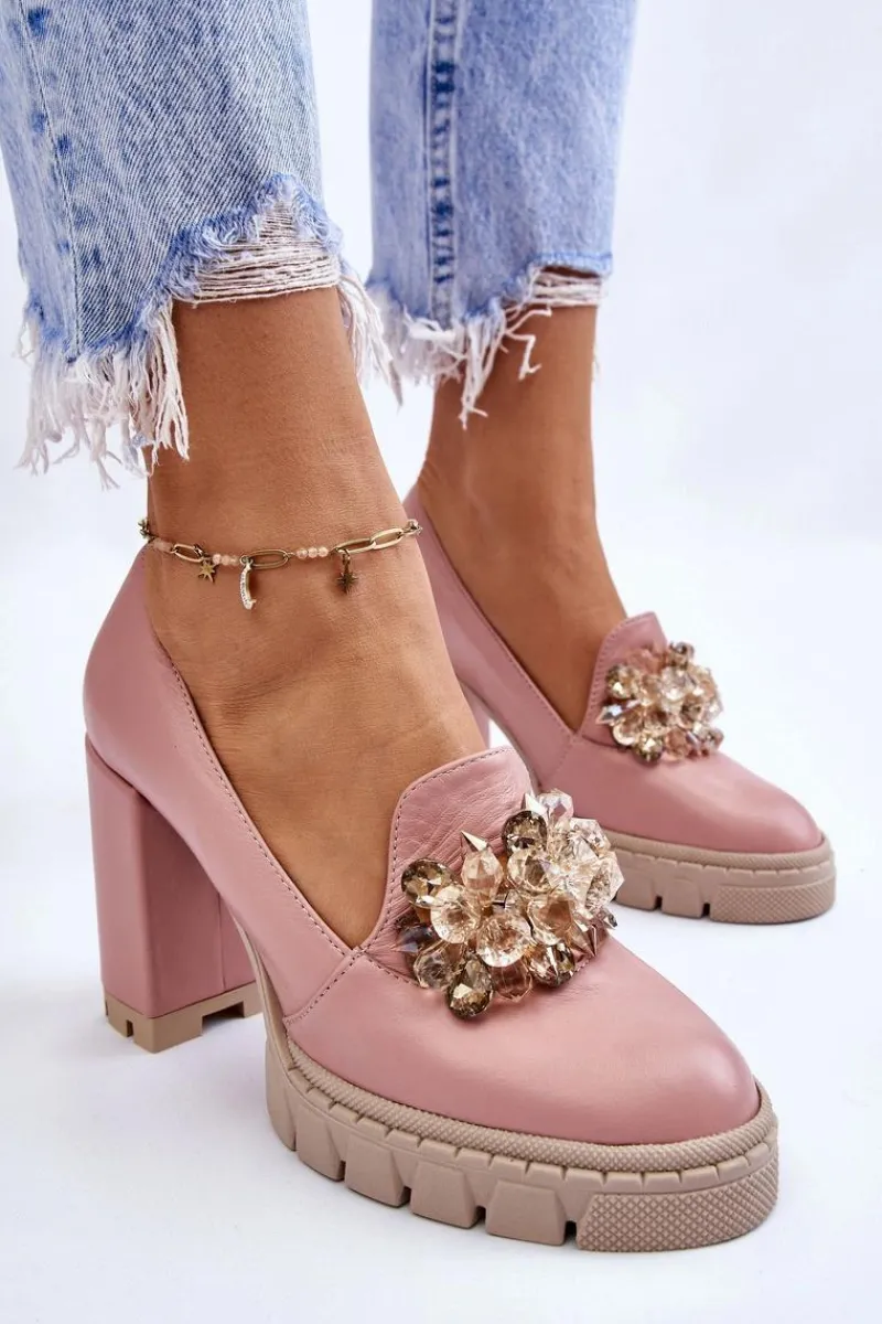 Outlet Eleganckie Czółenka Z Ozdobą Gładkie Różowe Caterine Damskie Czółenka Na Platformie|Czółenka Na Słupku