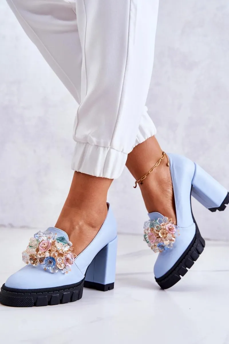 Czółenka Na Platformie|Czółenka Na Słupku>Boto Eleganckie Czółenka Z Ozdobą Gładkie Niebieskie Caterine