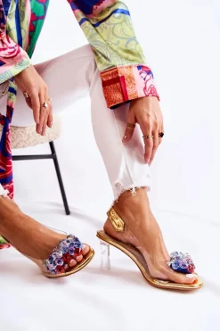 Best Eleganckie Czółenka Z Ozdobą Złote Amalia Damskie Czółenka Na Platformie|Czółenka Na Słupku