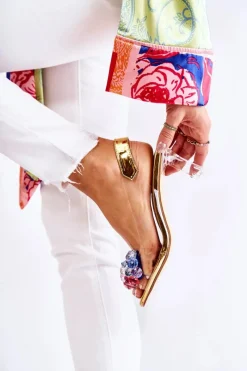 Best Eleganckie Czółenka Z Ozdobą Złote Amalia Damskie Czółenka Na Platformie|Czółenka Na Słupku