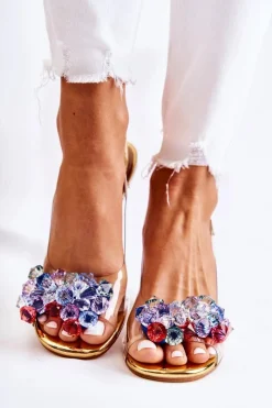 Best Eleganckie Czółenka Z Ozdobą Złote Amalia Damskie Czółenka Na Platformie|Czółenka Na Słupku