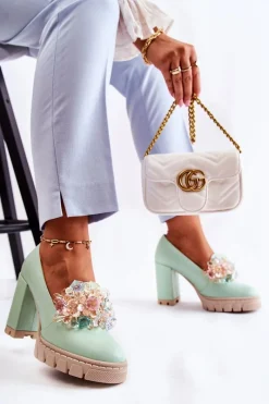 Clearance Eleganckie Czółenka Z Ozdobą Gładkie Zielone Caterine Damskie Czółenka Na Platformie|Czółenka Na Słupku