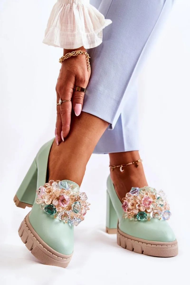 Clearance Eleganckie Czółenka Z Ozdobą Gładkie Zielone Caterine Damskie Czółenka Na Platformie|Czółenka Na Słupku