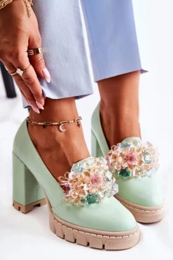 Clearance Eleganckie Czółenka Z Ozdobą Gładkie Zielone Caterine Damskie Czółenka Na Platformie|Czółenka Na Słupku