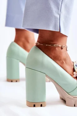 Clearance Eleganckie Czółenka Z Ozdobą Gładkie Zielone Caterine Damskie Czółenka Na Platformie|Czółenka Na Słupku