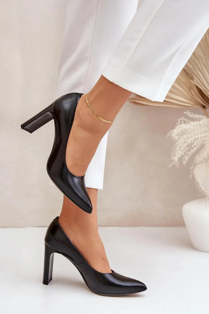 Best Eleganckie Czółenka Ze Skóry Naturalnej Na Słupku Lewski 2659/2043 Czarne Damskie Czółenka Na Słupku|Czółenka Klasyczne