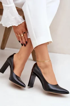 Best Eleganckie Czółenka Ze Skóry Naturalnej Na Słupku Lewski 2659/2043 Czarne Damskie Czółenka Na Słupku|Czółenka Klasyczne