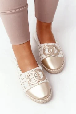 Sale Eleganckie Damskie Espadryle Złote Be My Love Damskie Czarne Espadryle