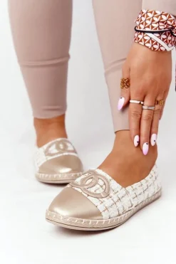 Sale Eleganckie Damskie Espadryle Złote Be My Love Damskie Czarne Espadryle