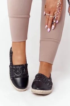 Best Evento Eleganckie Damskie Espadryle Czarne Be My Love