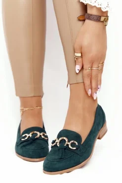 Mokasyny Damskie Zamszowe>Buty damskie Vinceza Eleganckie Damskie Mokasyny Vinceza 10585 Zamszowe Zielone