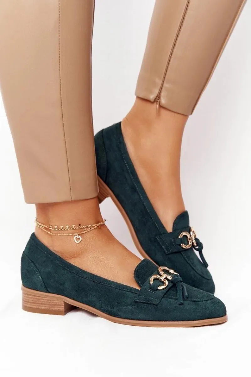 Mokasyny Damskie Zamszowe>Buty damskie Vinceza Eleganckie Damskie Mokasyny Vinceza 10585 Zamszowe Zielone