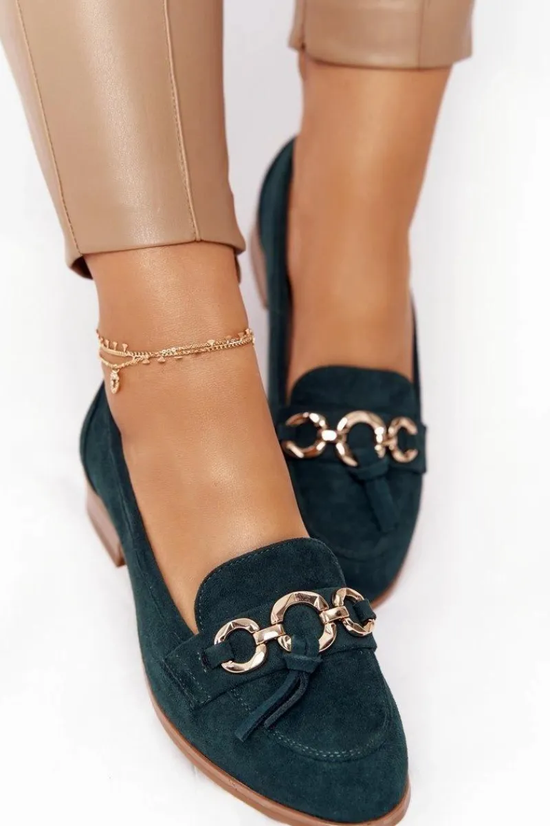 Mokasyny Damskie Zamszowe>Buty damskie Vinceza Eleganckie Damskie Mokasyny Vinceza 10585 Zamszowe Zielone