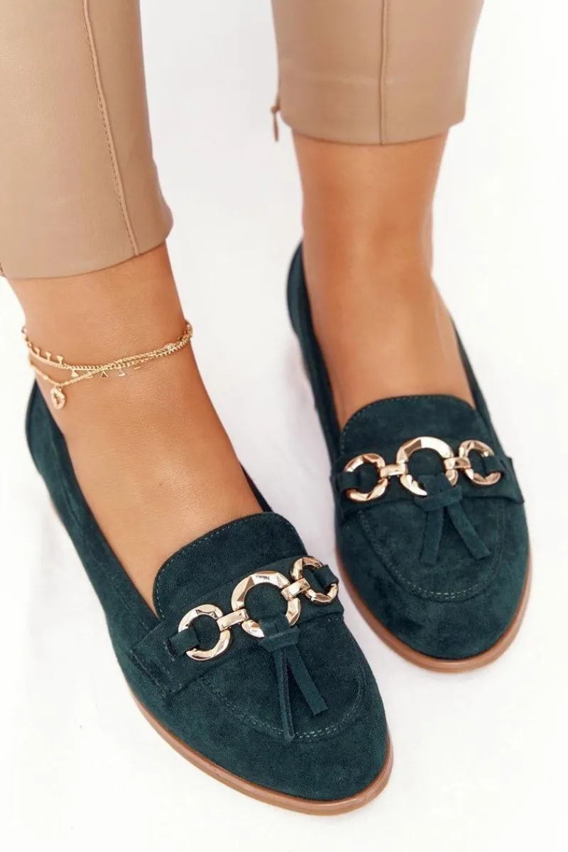 Mokasyny Damskie Zamszowe>Buty damskie Vinceza Eleganckie Damskie Mokasyny Vinceza 10585 Zamszowe Zielone