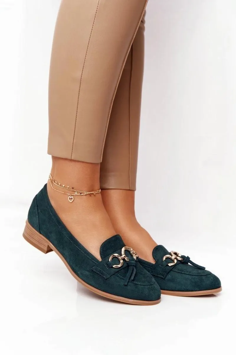 Mokasyny Damskie Zamszowe>Buty damskie Vinceza Eleganckie Damskie Mokasyny Vinceza 10585 Zamszowe Zielone