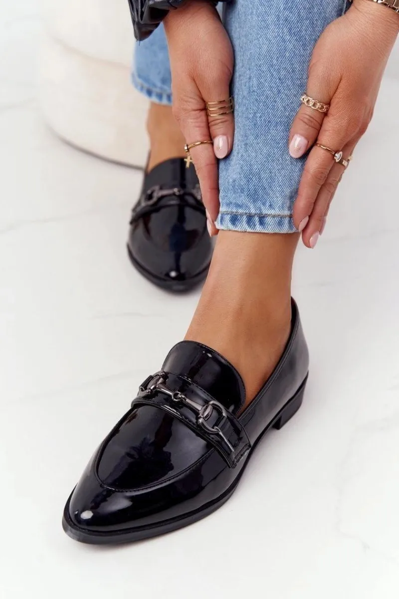 Sale Damskie buty S.Barski Eleganckie Damskie Mokasyny S.Barski Lakierowane Czarne