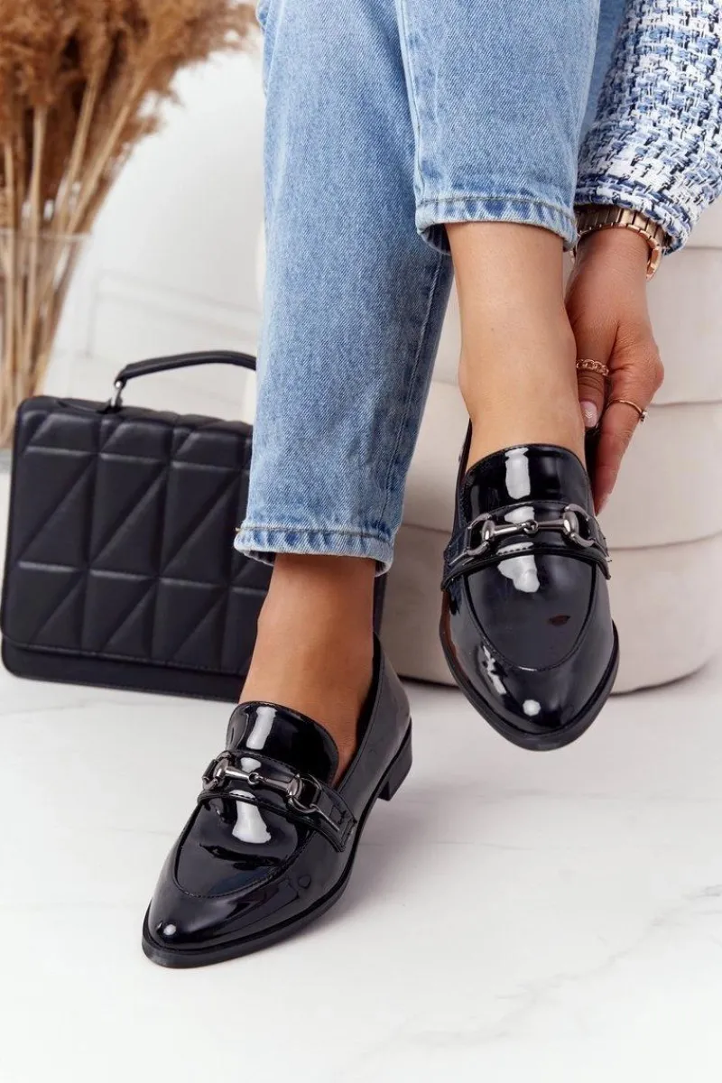 Sale Damskie buty S.Barski Eleganckie Damskie Mokasyny S.Barski Lakierowane Czarne