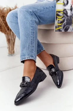 Mokasyny Damskie Skórzane>Damskie buty S.Barski Eleganckie Damskie Mokasyny S.Barski Czarne