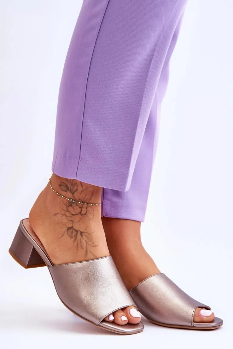 Klapki Na Obcasie|Klapki Damskie Klasyczne>Buty Sergio Leone Eleganckie Gładkie Klapki Sergio Leone KL317 Ciemnosrebrne