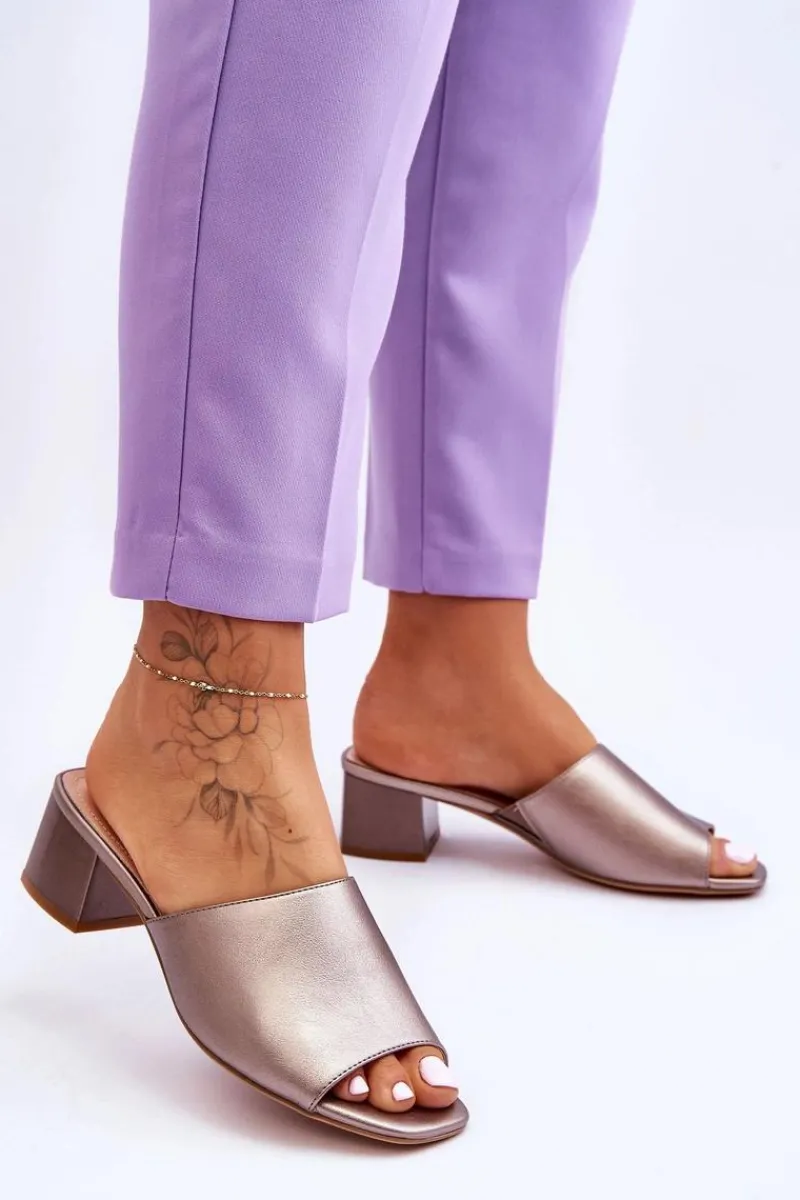 Klapki Na Obcasie|Klapki Damskie Klasyczne>Buty Sergio Leone Eleganckie Gładkie Klapki Sergio Leone KL317 Ciemnosrebrne