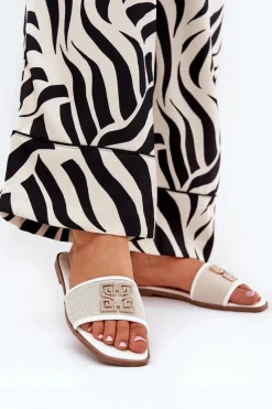 Klapki Damskie Klasyczne>Boto Eleganckie Klapki Damskie Z Ozdobą Na Płaskim Obcasie Białe Lovehia Biały