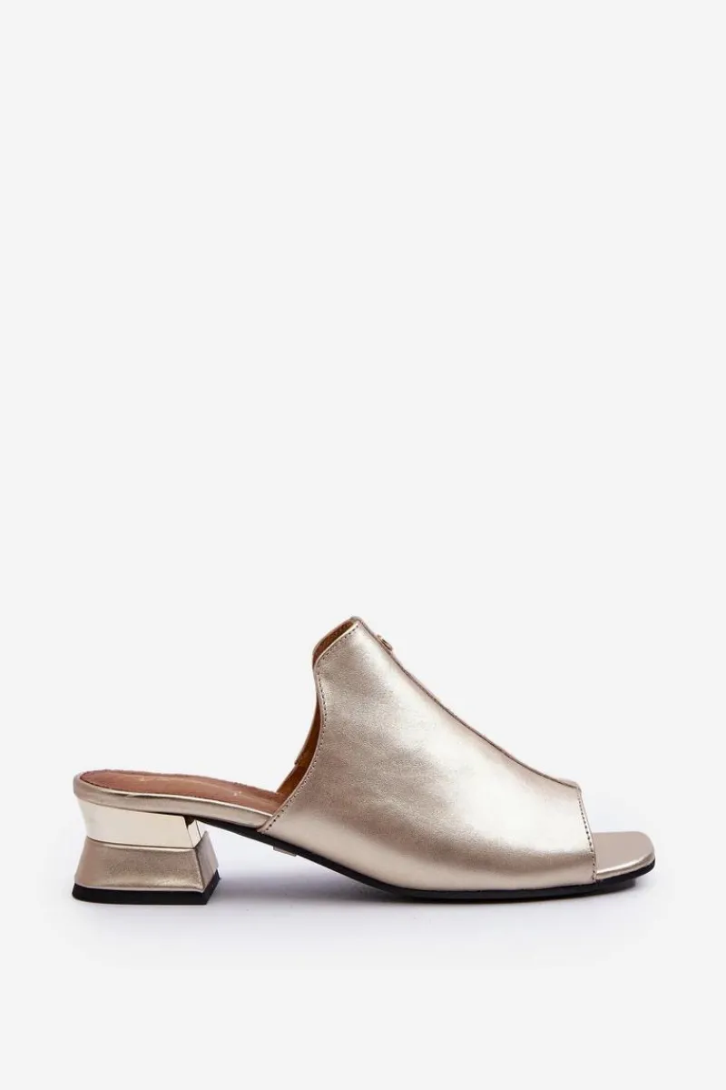 Klapki Na Obcasie|Klapki Damskie Klasyczne>Maciejka Eleganckie Klapki Damskie Ze Skóry Naturalnej Na Niskim Obcasie 06360-25 Złote