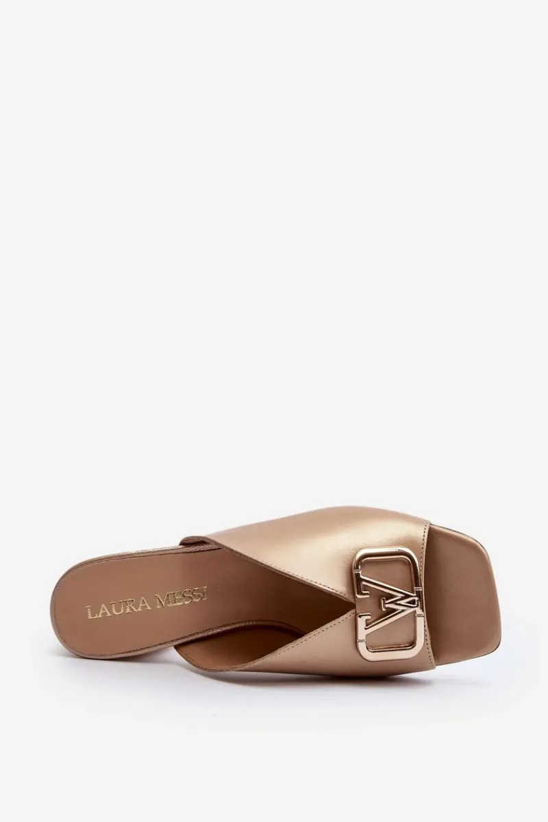 Sale Eleganckie Klapki Damskie Na Obcasie 2771 Złote Damskie Klapki Na Obcasie|Klapki Damskie Klasyczne